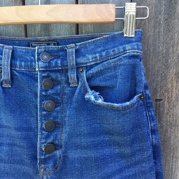 Abercrombie & Fitch Ultra High Rise Mom Jean Distressed Blue 00 - Picture 6 of 16